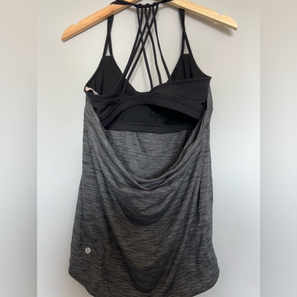 Lululemon Lighten Up Luon Tank Heather Gray Black Strappy Open Back Size 10 - Picture 3 of 14